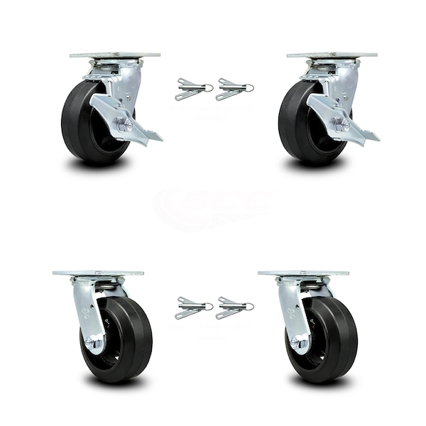 Service Caster 5 Inch Rubber on Steel Caster Set with Roller Bearings 4 Swivel Lock 2 Brake SCC SCC-30CS520-RSR-TLB-BSL-2-BSL-2 - main
